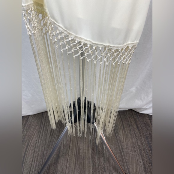 Lulus Cream One-Shoulder Fringe Midi Dress Size Small NWT - Picture 9 of 11
